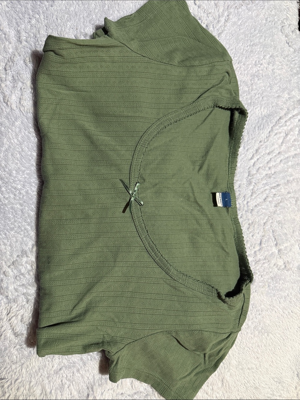 Old Navy Olive Green Short Sleeve Ribbed Tee with Front Bow